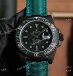 Superclone Rolex Blaken Submariner Cal.3135 watch 904l Steel Carbon Bezel Green Braided Strap